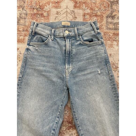 Mother The Hustler Ankle Drinking By The Pool Blue Distressed Jeans Size 25 - Picture 3 of 11